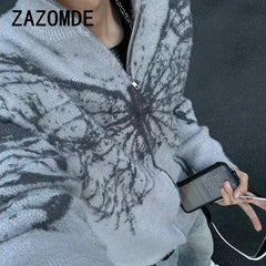 Butterfly Graphic Zip Up Sweater - PWM