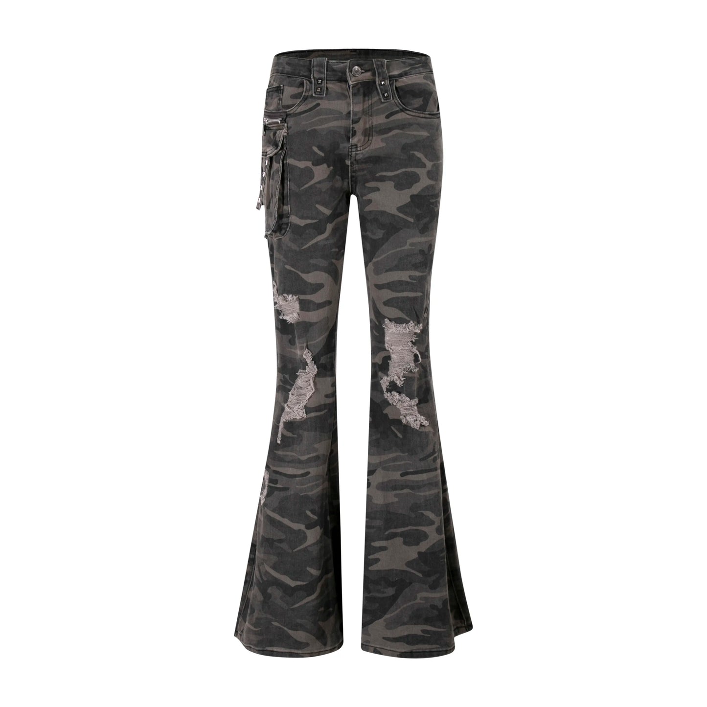 Low Rise Camouflage Flare Cargo Jean