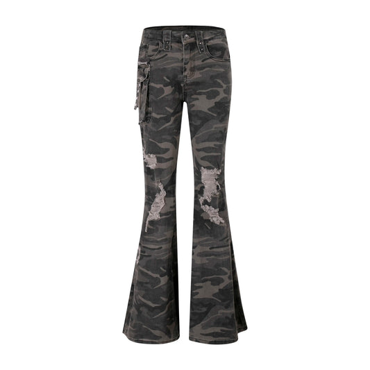 Low Rise Camouflage Flare Cargo Jean