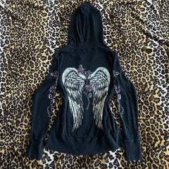 Flower Wings Print Slim Fit Hoodie - PWM