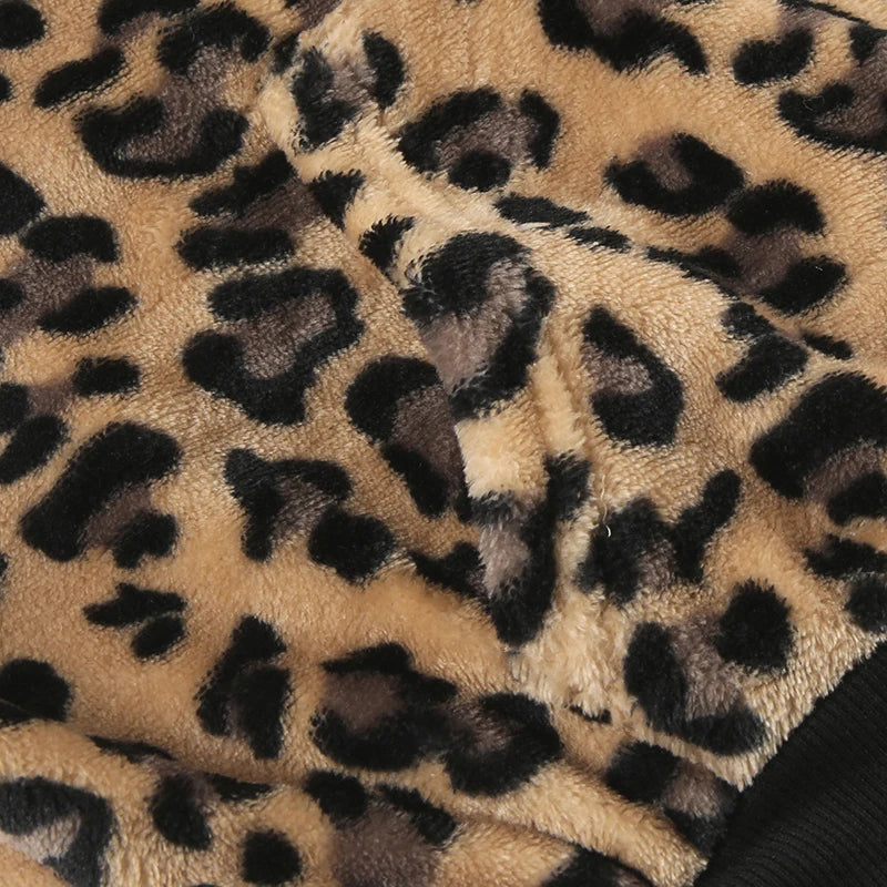 Fur Trim Leopard Zipper Hoodie