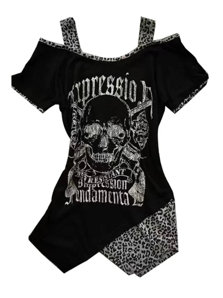 Gothic Skull Off Shoulder T-shirts - PWM