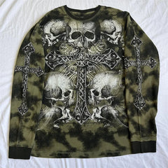Cross Skull Print Long Sleeve Shirt - PWM