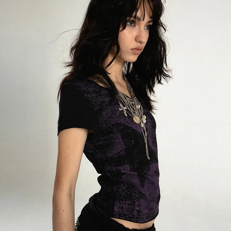 Crop Top Star Distressed T-Shirts - PWM