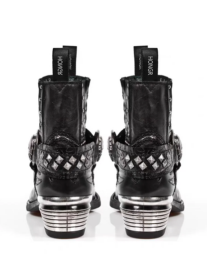 Metallic trim pointy toe boots