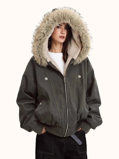 Fur Collar Hooded Puffer Coat