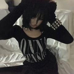 Letter Print Crop Top Long Sleeve T-shirt - PWM