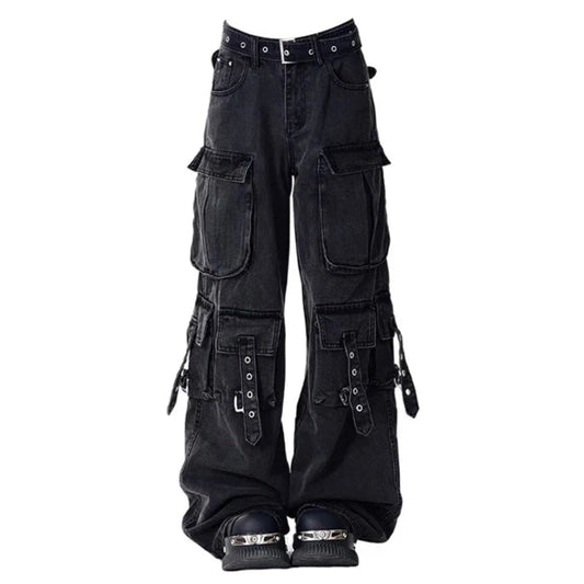 Loose Denim Cargo Multi-Pocket Trousers