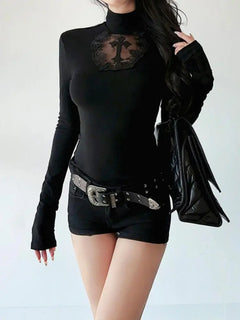 Stretch Black Gothic Cross Tops - PWM
