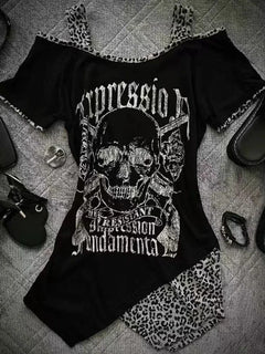 Gothic Skull Off Shoulder T-shirts - PWM