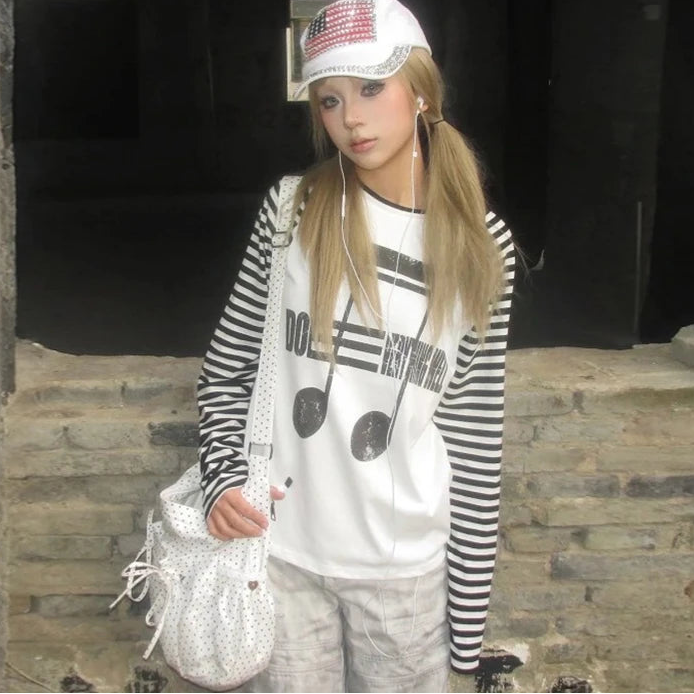 Patchwork Print Graphic Tops