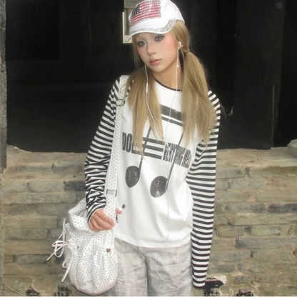 Patchwork Print Graphic Tops