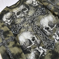 Cross Skull Print Long Sleeve Shirt - PWM