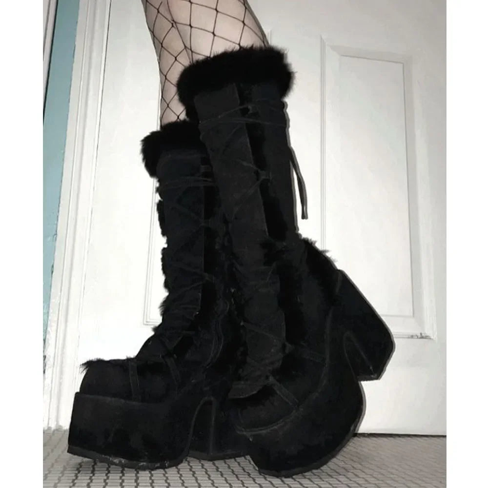 Gothic Block High Heels Boots