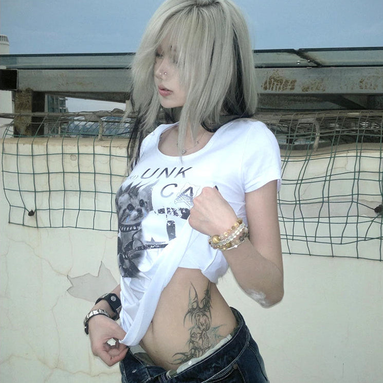 Punk Kitten Print T-shirt