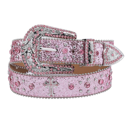 Pink cross-rivet Rhinestone belt