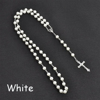 Cross Rosary Beads Chain Necklace