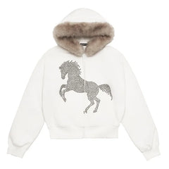 Horse Fur Collar Zipper Coat - PWM