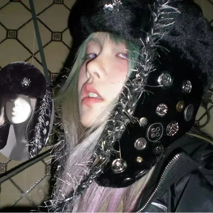 Rivet Metallic Spike Warm plush fluffy Hat