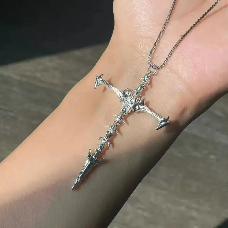 Skeleton Skull Cross Pendant Necklace