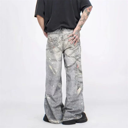 3D Chain Printed Baggy Jeans