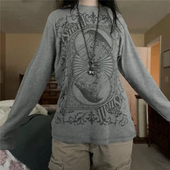 Gothic Pattern Graphic Long Sleeve Tee - PWM