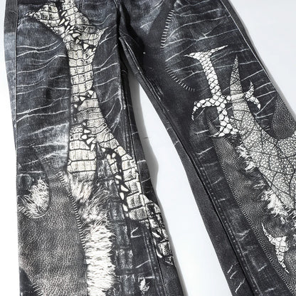 Gothic Pattern Washed Straight Loose Denim