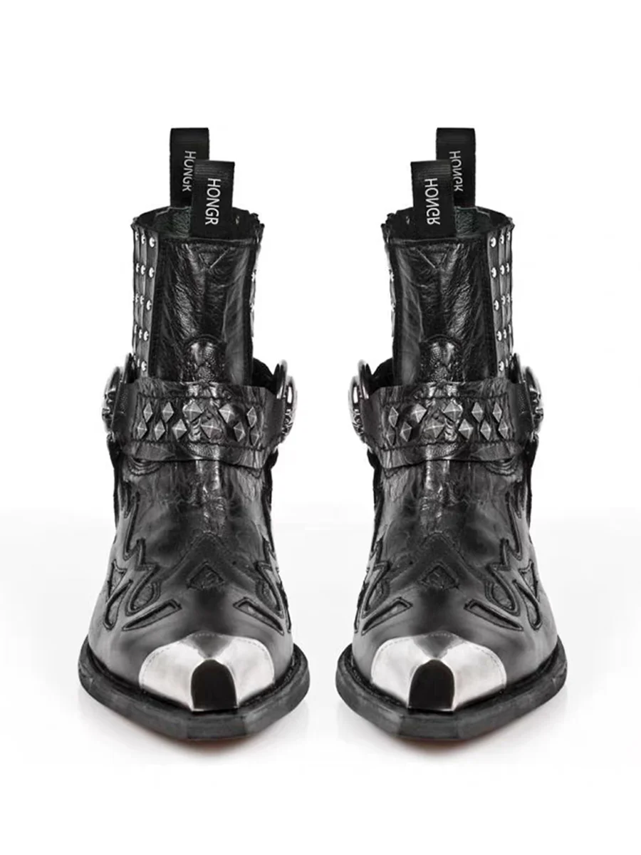 Metallic trim pointy toe boots