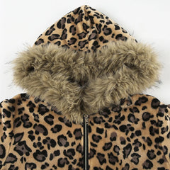 Fur Trim Leopard Zipper Hoodie - PWM