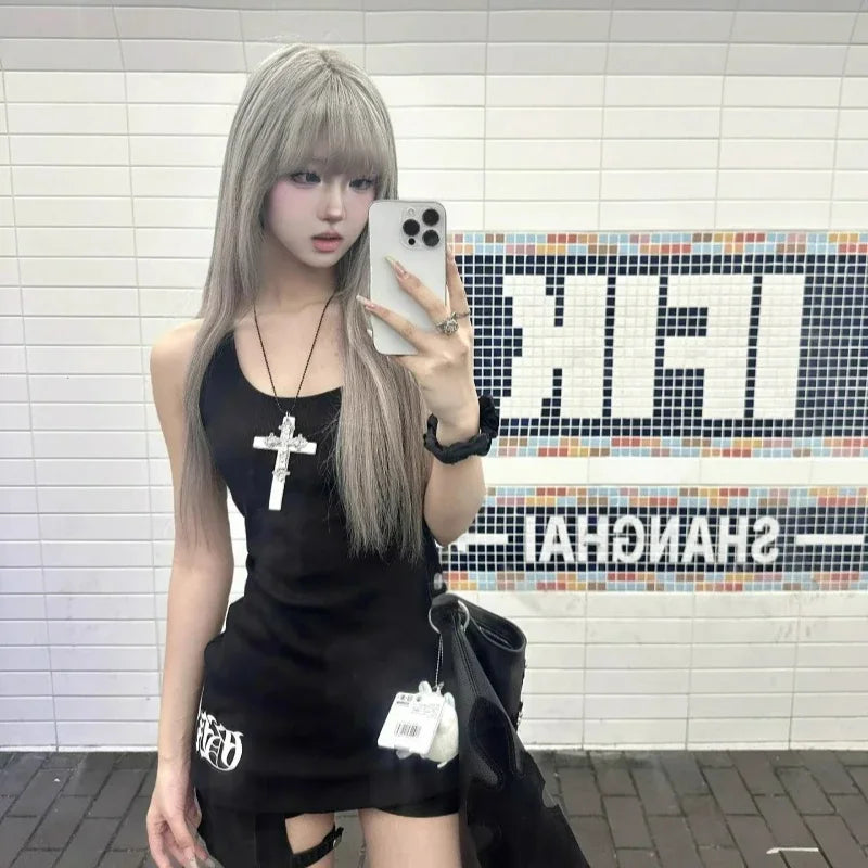 Gothic Punk Large Wood Cross Pendant Necklace