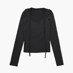 Dot Round Neck Long Sleeve Tops - PWM