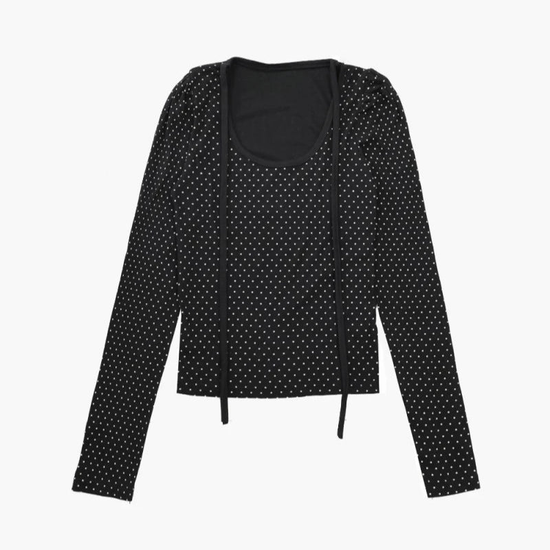 Dot Round Neck Long Sleeve Tops - PWM