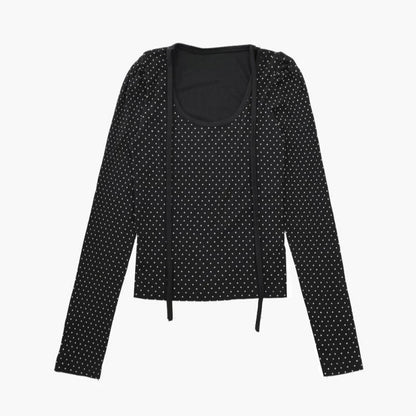 Dot Round Neck Long Sleeve Tops