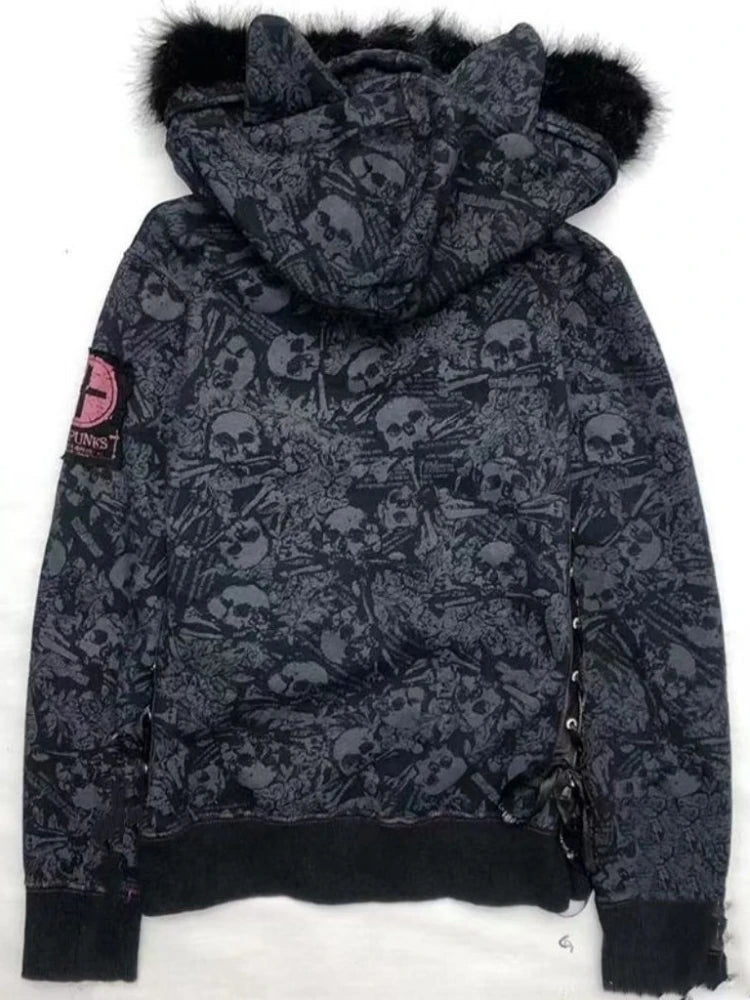 Fur Skull Hoodie Jacket