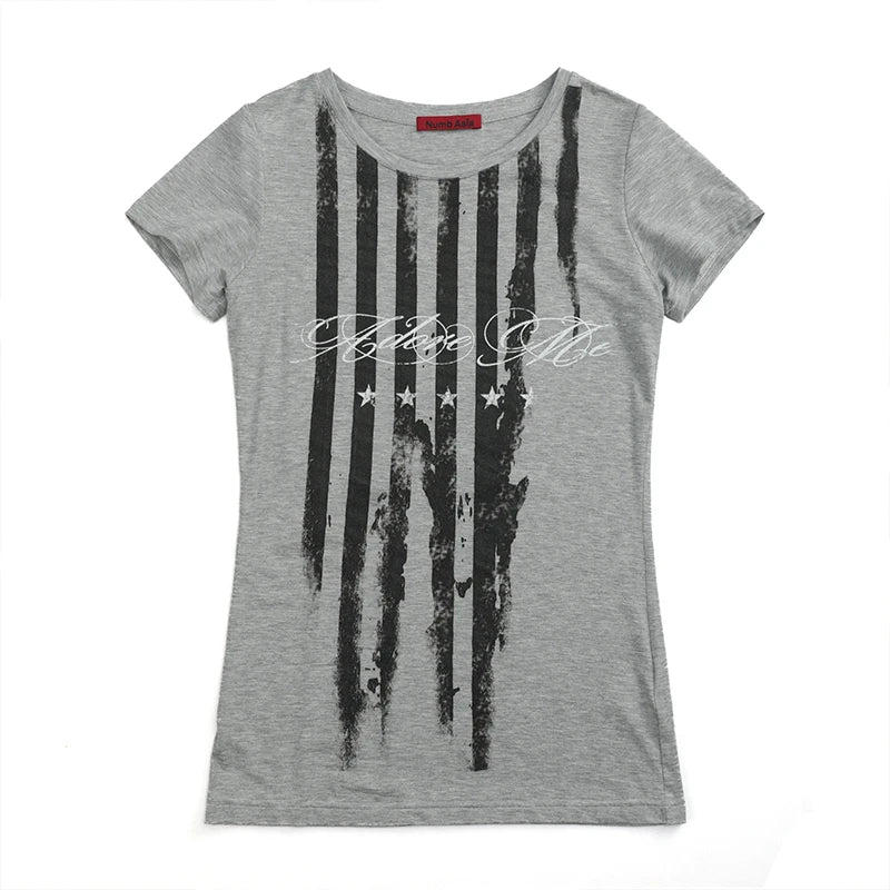 Striped Short-Sleeve Letter Print T-shirt