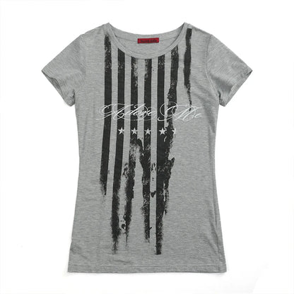 Striped Short-Sleeve Letter Print T-shirt