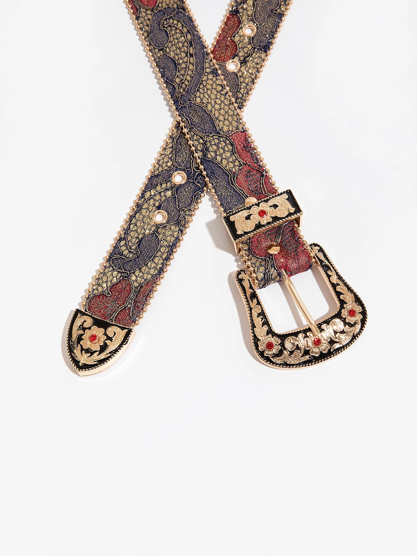 Gemstone engraved buckle belt