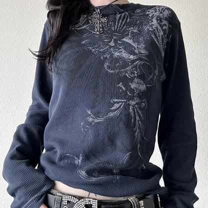 Skulls Graphic Print Long Sleeve Tee