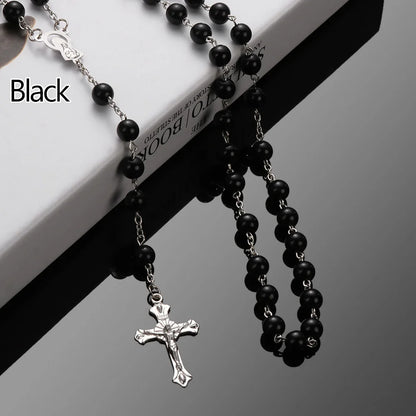 Cross Rosary Beads Chain Necklace