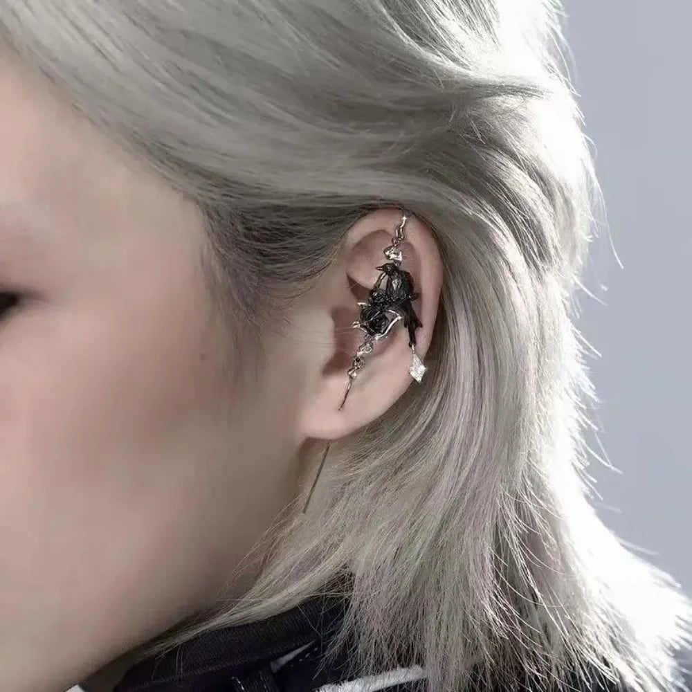 Thorn Rose Crow Stud Earrings