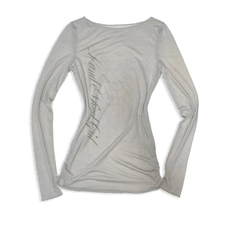 Gothic Letter Print Long Sleeve T-shirt - PWM