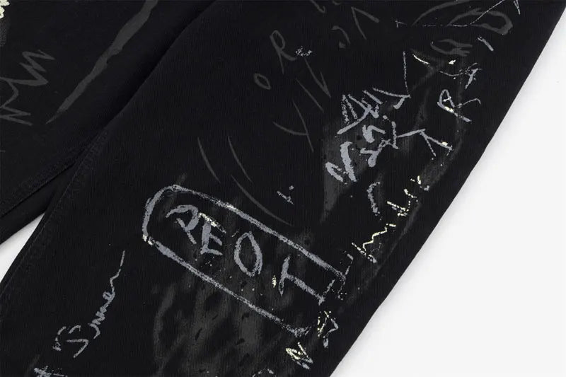 Graffiti Print Straight Loose Denim - PWM