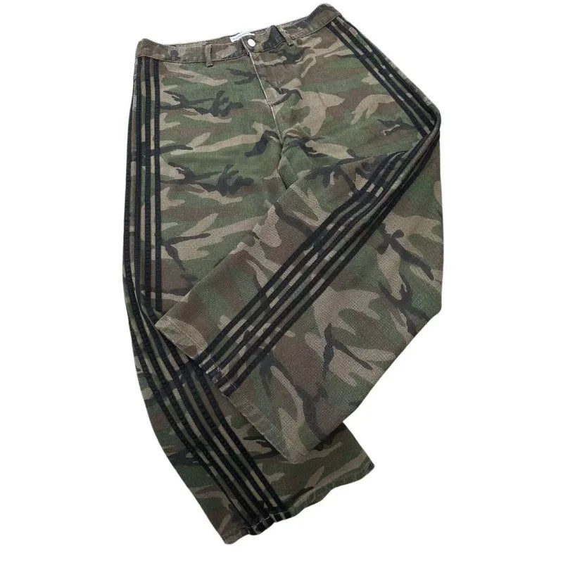 Camo Loose Striped Wide-leg Pants