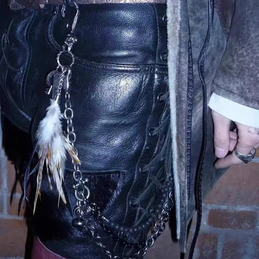 Visual Feather Skull Cross Multi-layer Keychain
