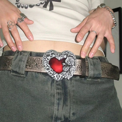 Red Peach Heart Buckle Belt