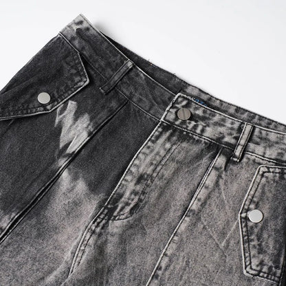 Multi-pocket Washed Straight Loose Jeans