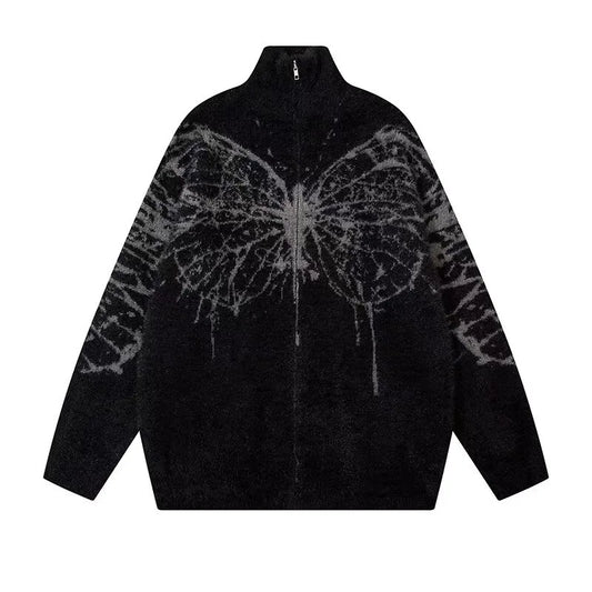 Butterfly Graphic Zip Up Sweater