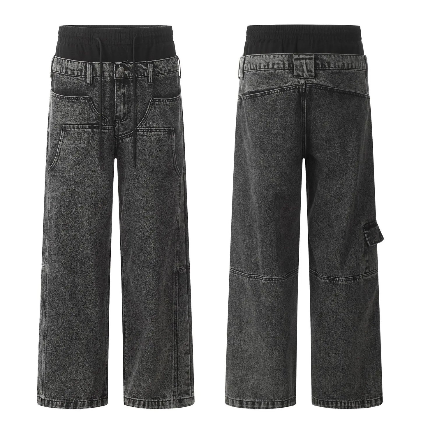 Two Piece Splice Straight Jeans