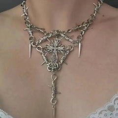Barbed Wire Thorns Cross Pendant Necklace - PWM