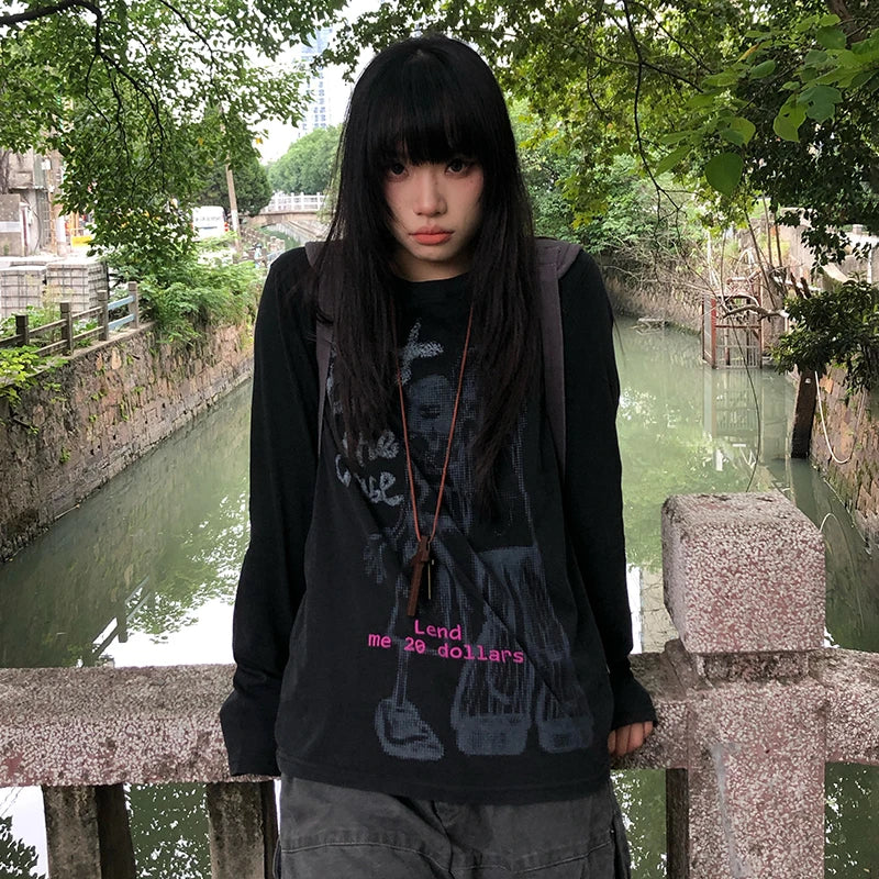 Anime Print Long Sleeve Tee Shirt